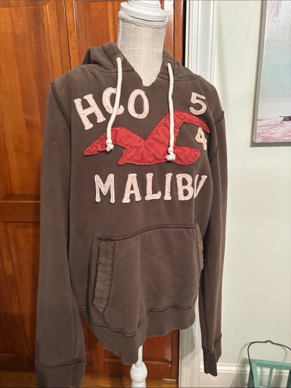 Hollister Brown Hoodie with Red Seagull